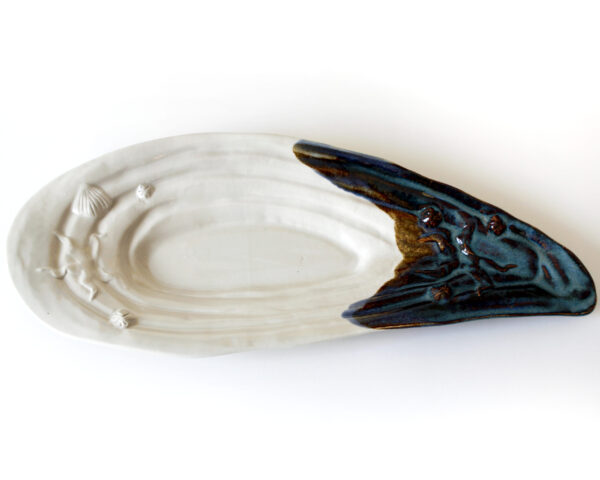 large mussel shell pottery made in Kennebunk, ME by hands on pottery