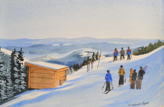 watercolor print by wendy webster good of spillway crosscut at sugarloaf maine